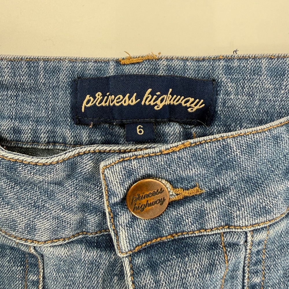 Princess Highway Floral Embroidered Wide Leg Jeans Womens 6 Blue Excellent Boho - Picture 8 of 10